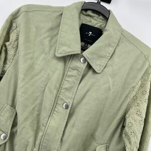 7 For All Mankind Womens Jacket Green Eyelet Sleeve Collared‎ Bomber Small